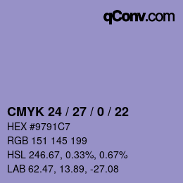 カラーコード: CMYK 24 / 27 / 0 / 22 | qconv.com