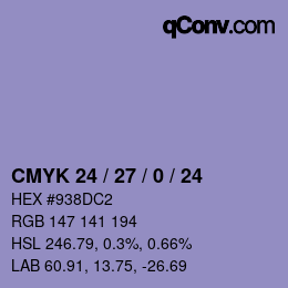 颜色代码: CMYK 24 / 27 / 0 / 24 | qconv.com