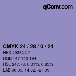 カラーコード: CMYK 24 / 28 / 0 / 24 | qconv.com