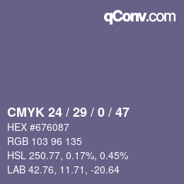 Color code: CMYK 24 / 29 / 0 / 47 | qconv.com