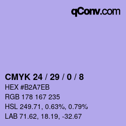 カラーコード: CMYK 24 / 29 / 0 / 8 | qconv.com