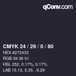 Color code: CMYK 24 / 29 / 0 / 80 | qconv.com