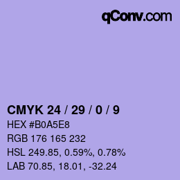 カラーコード: CMYK 24 / 29 / 0 / 9 | qconv.com
