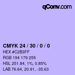 カラーコード: CMYK 24 / 30 / 0 / 0 | qconv.com