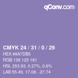 Code couleur: CMYK 24 / 31 / 0 / 29 | qconv.com