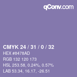 Color code: CMYK 24 / 31 / 0 / 32 | qconv.com