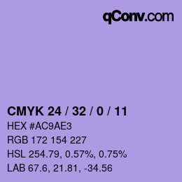 カラーコード: CMYK 24 / 32 / 0 / 11 | qconv.com