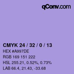 カラーコード: CMYK 24 / 32 / 0 / 13 | qconv.com