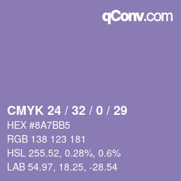 Farbcode: CMYK 24 / 32 / 0 / 29 | qconv.com