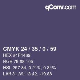 カラーコード: CMYK 24 / 35 / 0 / 59 | qconv.com