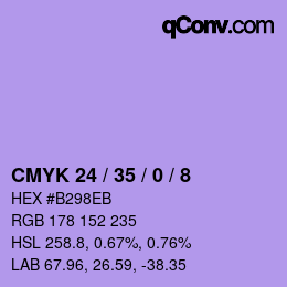 カラーコード: CMYK 24 / 35 / 0 / 8 | qconv.com