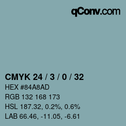 Farbcode: CMYK 24 / 3 / 0 / 32 | qconv.com