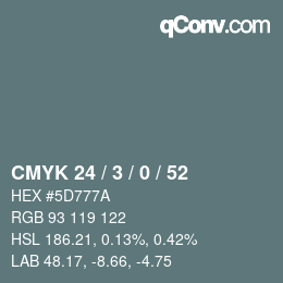 Farbcode: CMYK 24 / 3 / 0 / 52 | qconv.com