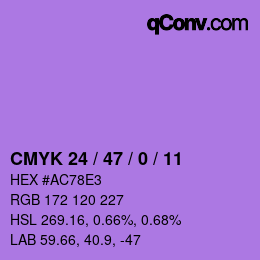 カラーコード: CMYK 24 / 47 / 0 / 11 | qconv.com