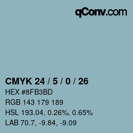 カラーコード: CMYK 24 / 5 / 0 / 26 | qconv.com