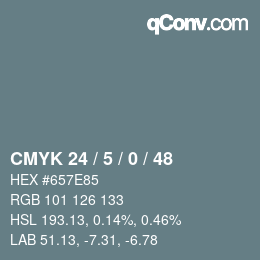 カラーコード: CMYK 24 / 5 / 0 / 48 | qconv.com