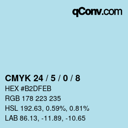 カラーコード: CMYK 24 / 5 / 0 / 8 | qconv.com