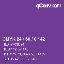 カラーコード: CMYK 24 / 60 / 0 / 42 | qconv.com