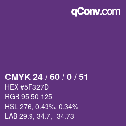 カラーコード: CMYK 24 / 60 / 0 / 51 | qconv.com