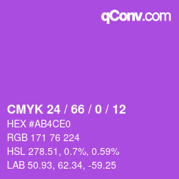 Color code: CMYK 24 / 66 / 0 / 12 | qconv.com