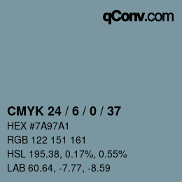 カラーコード: CMYK 24 / 6 / 0 / 37 | qconv.com