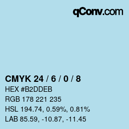 カラーコード: CMYK 24 / 6 / 0 / 8 | qconv.com