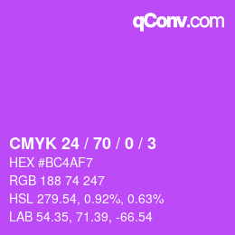 カラーコード: CMYK 24 / 70 / 0 / 3 | qconv.com