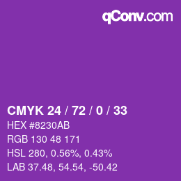 Color code: CMYK 24 / 72 / 0 / 33 | qconv.com