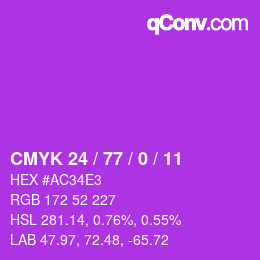颜色代码: CMYK 24 / 77 / 0 / 11 | qconv.com