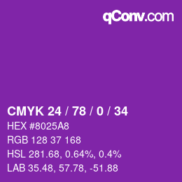Color code: CMYK 24 / 78 / 0 / 34 | qconv.com