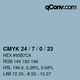 カラーコード: CMYK 24 / 7 / 0 / 23 | qconv.com