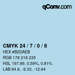 カラーコード: CMYK 24 / 7 / 0 / 8 | qconv.com