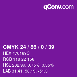 颜色代码: CMYK 24 / 86 / 0 / 39 | qconv.com