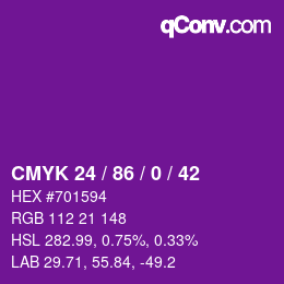 カラーコード: CMYK 24 / 86 / 0 / 42 | qconv.com