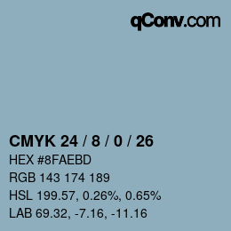 カラーコード: CMYK 24 / 8 / 0 / 26 | qconv.com