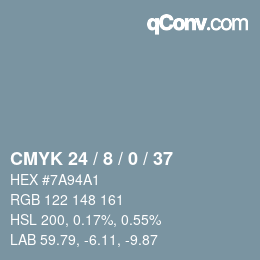 カラーコード: CMYK 24 / 8 / 0 / 37 | qconv.com