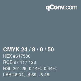 颜色代码: CMYK 24 / 8 / 0 / 50 | qconv.com