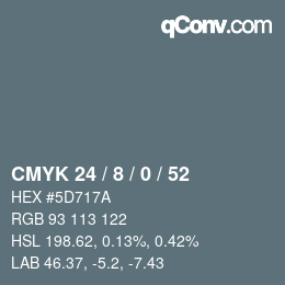 カラーコード: CMYK 24 / 8 / 0 / 52 | qconv.com