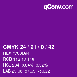颜色代码: CMYK 24 / 91 / 0 / 42 | qconv.com