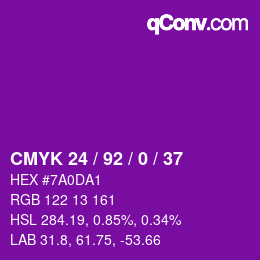 カラーコード: CMYK 24 / 92 / 0 / 37 | qconv.com