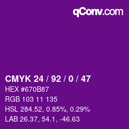 カラーコード: CMYK 24 / 92 / 0 / 47 | qconv.com