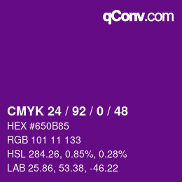 颜色代码: CMYK 24 / 92 / 0 / 48 | qconv.com