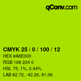 颜色代码: CMYK 25 / 0 / 100 / 12 | qconv.com