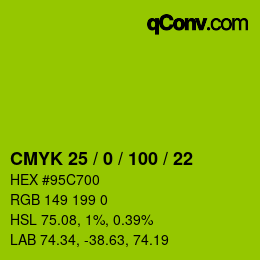 颜色代码: CMYK 25 / 0 / 100 / 22 | qconv.com