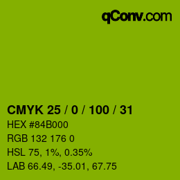 カラーコード: CMYK 25 / 0 / 100 / 31 | qconv.com