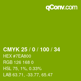 Color code: CMYK 25 / 0 / 100 / 34 | qconv.com