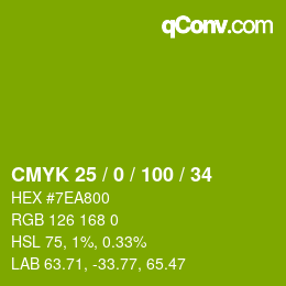 Color code: CMYK 25 / 0 / 100 / 34 | qconv.com