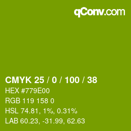 Color code: CMYK 25 / 0 / 100 / 38 | qconv.com