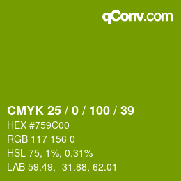 颜色代码: CMYK 25 / 0 / 100 / 39 | qconv.com