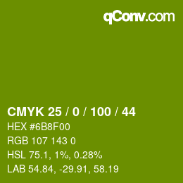 颜色代码: CMYK 25 / 0 / 100 / 44 | qconv.com